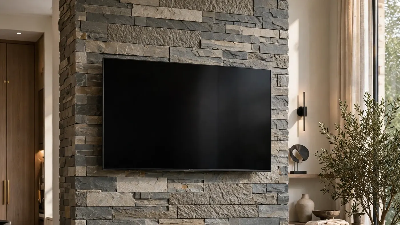 Wall-mounted TV with hidden wires in a Orléans home